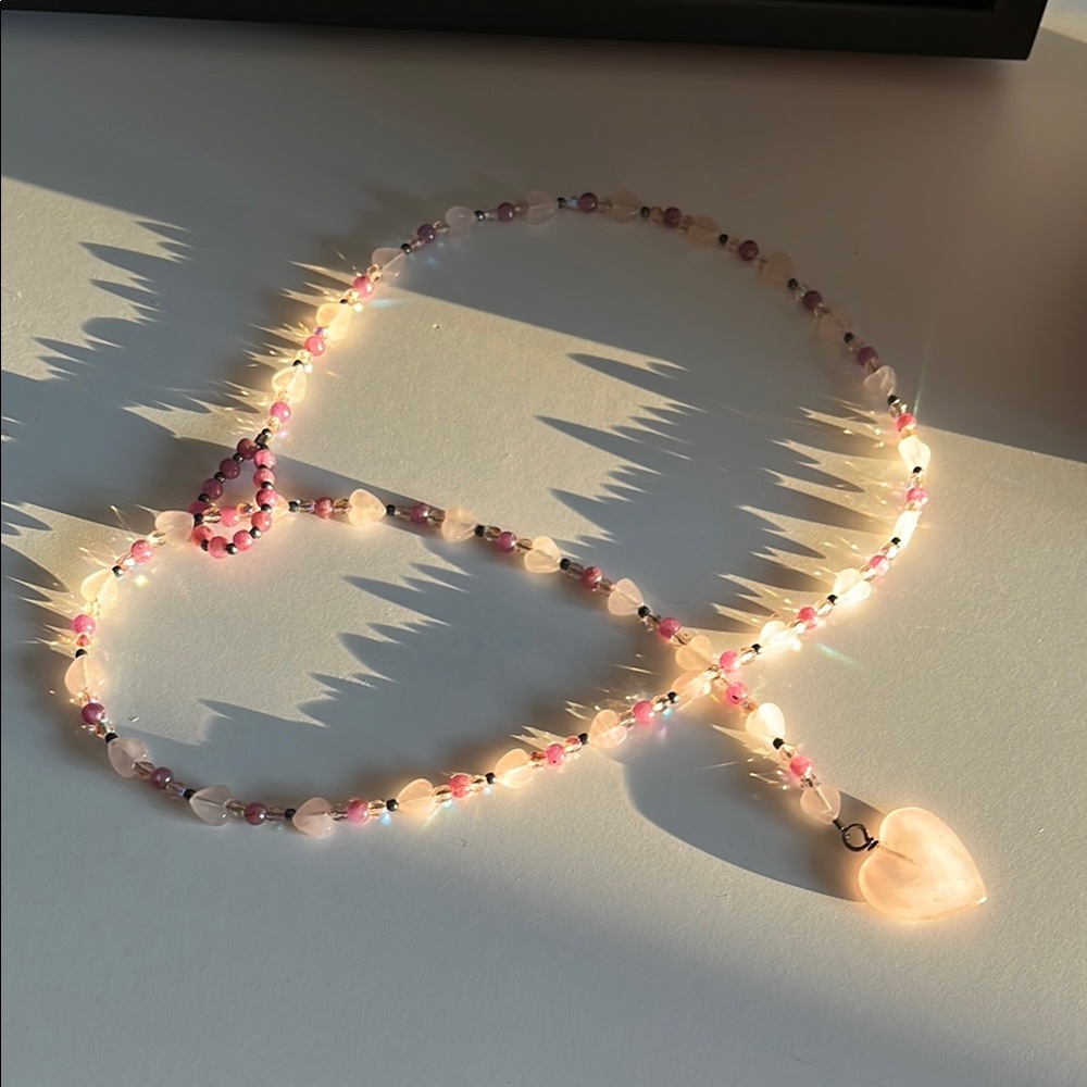 NWOT handmade Ruby & Rose quartz lariat Necklace